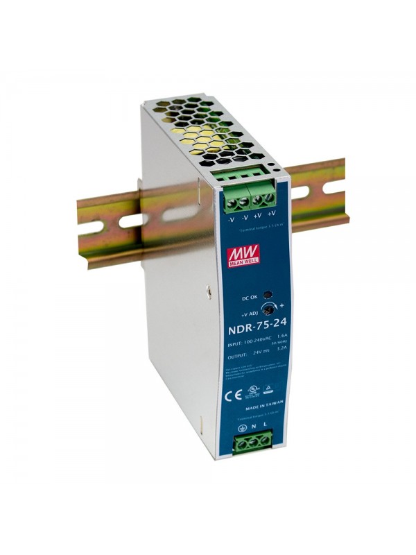 NDR-75-12 Zasilacz na szynę DIN 75W 12V 6.3A NDR-75-12 Zasilacz na szynę DIN 75W 12V 6.3A