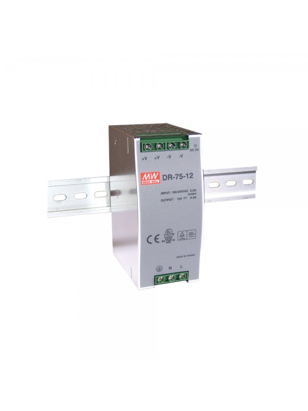 DR-75-12 Zasilacz na szynę DIN 75W 12V 6.3A DR-75-12 Zasilacz na szynę DIN 75W 12V 6.3A